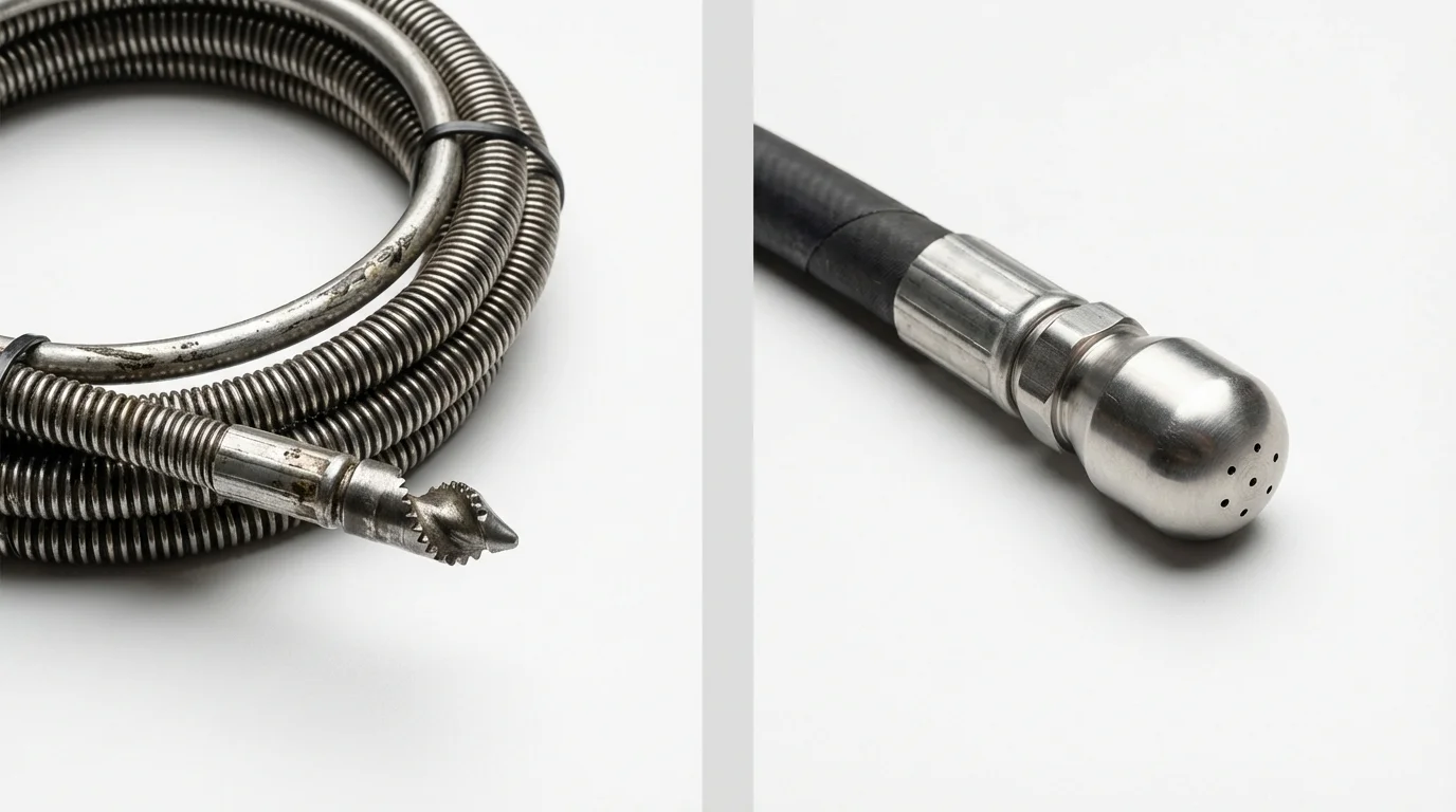 Drain snake cable and hydro jetting nozzle used for drain cleaning in Toms River, NJ