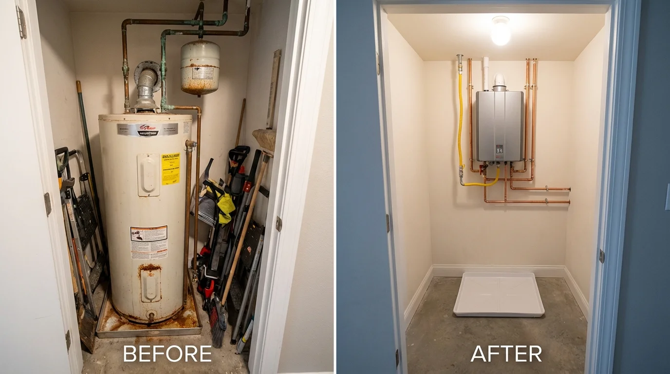 Tank water heater versus wall-mounted tankless unit comparison for Toms River, NJ homeowners