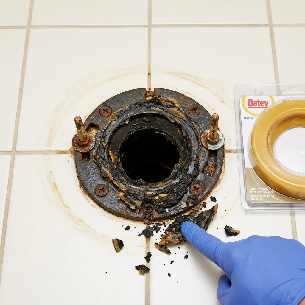 Failed wax ring showing water seepage at the base of a toilet in a Toms River, NJ home